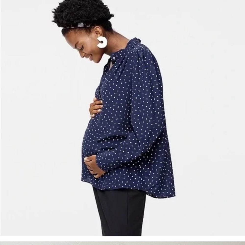 Hatch X J.Crew Navy Polka Dot Silk Maternity Blouse Size L-XL